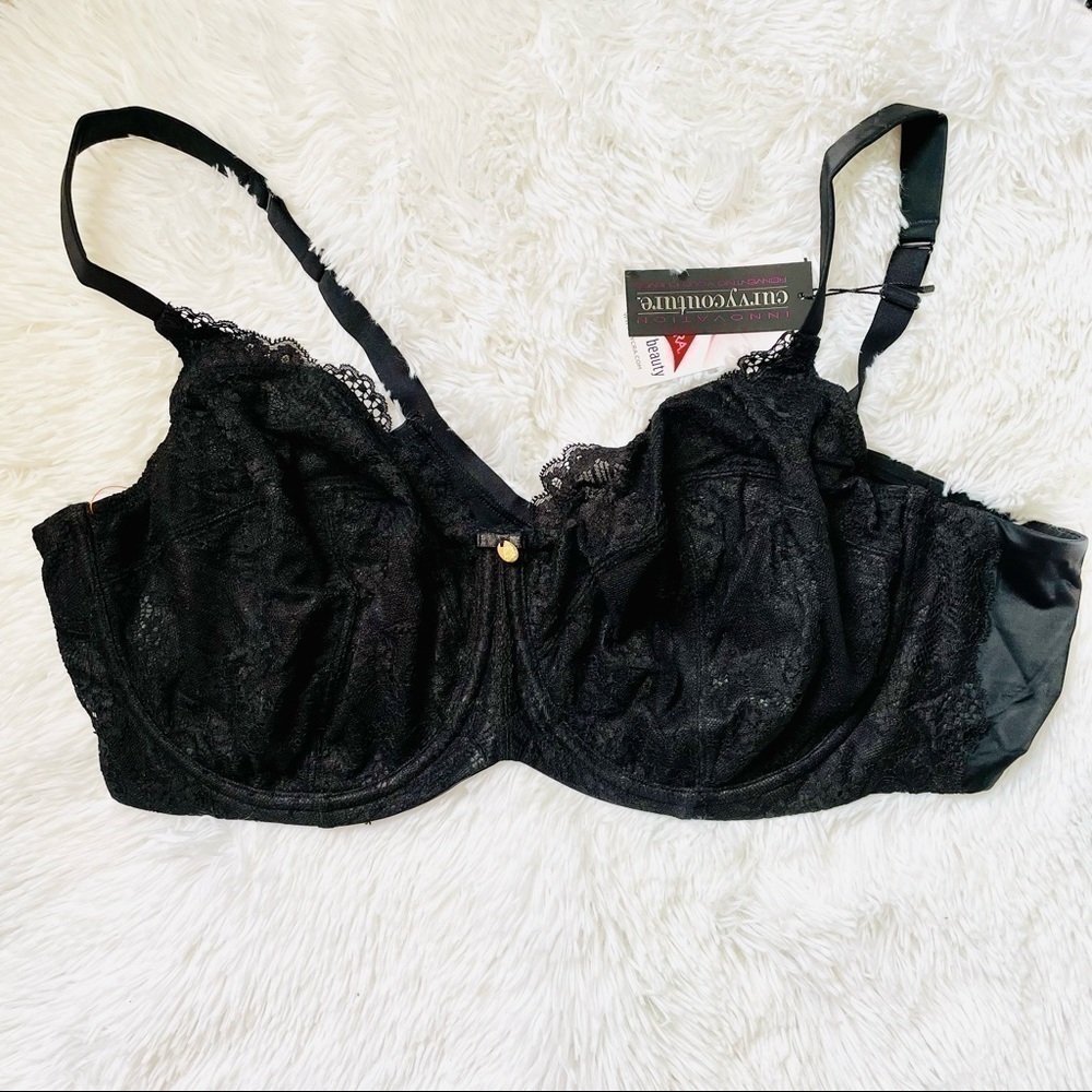 Curvy Couture Unlined Bra 1207 46DD NWT Everyday Glamour Plus Size Black Lace